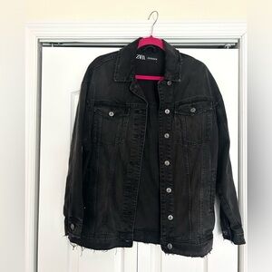 Zara Charcoal and Pink Denim Jacket